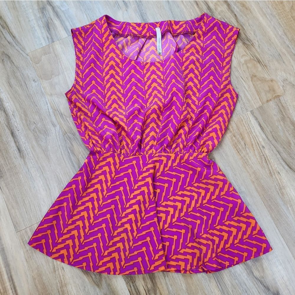 🔺️Paper Crane Orange & Fuchsia Chevron Sleeveless Top Small
